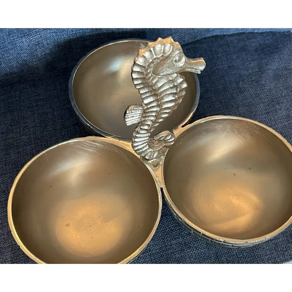 Seahorse Beach Silver Condiment-‎ Snack Divided 3 Bowl-Serving dish-Sigrid Olsen